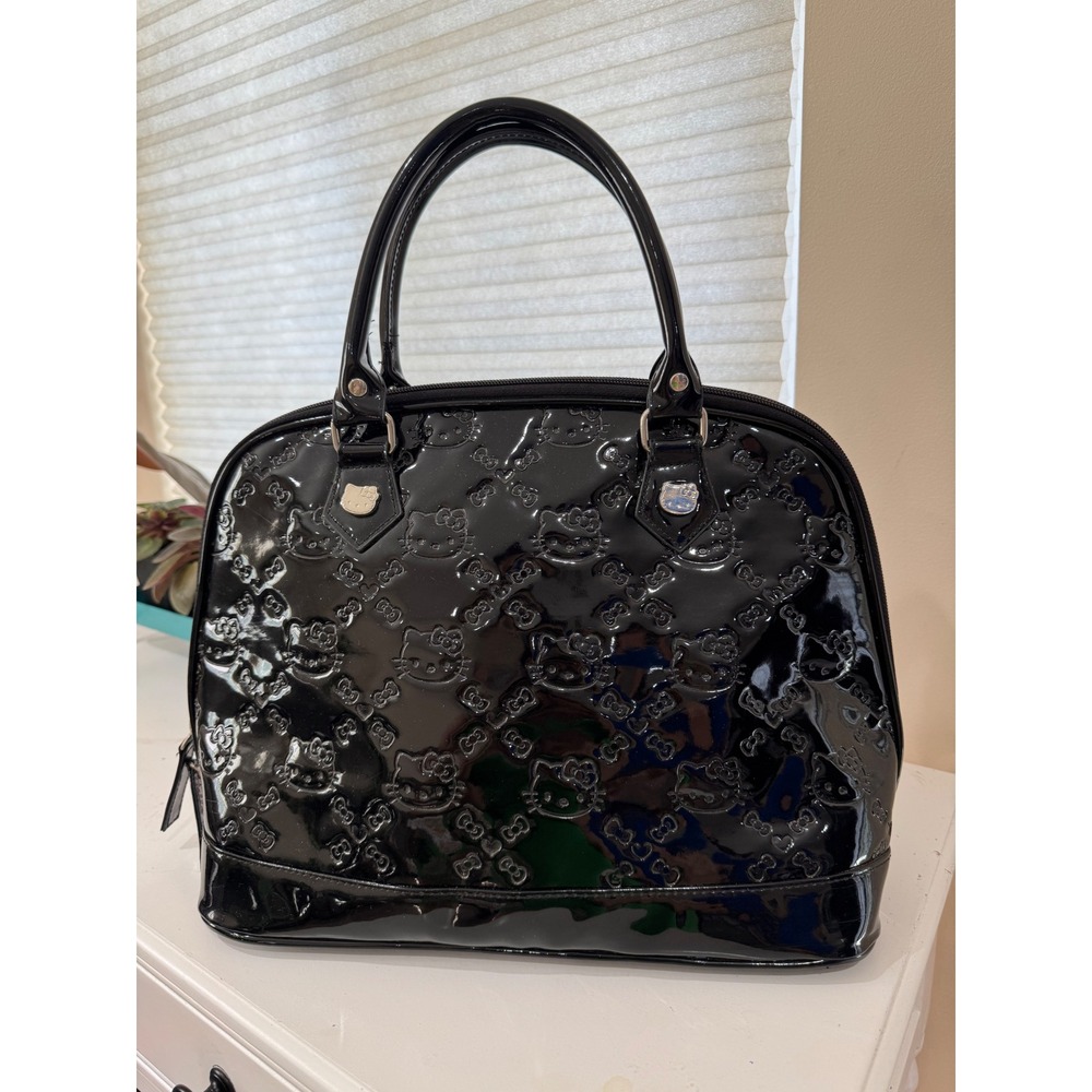 Hello Kitty Loungefly Black Patent Embossed Dome Satchel Handbag Sanrio Y2K